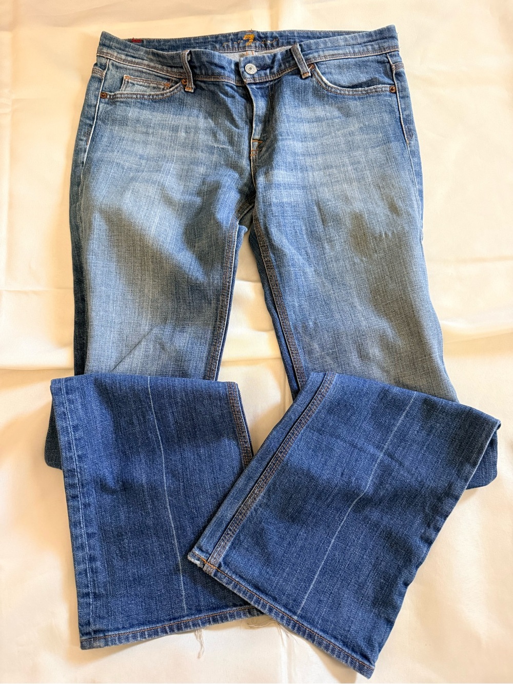 7 For All Mankind Women's Two-Tone Blue Boot Cut Jeans